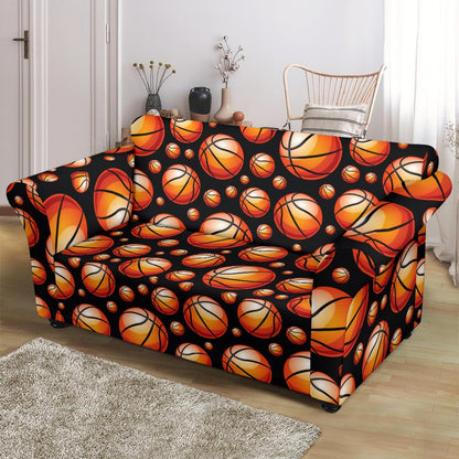 Basketball Black Background Pattern Loveseat Slipcover-JTAMIGO.COM