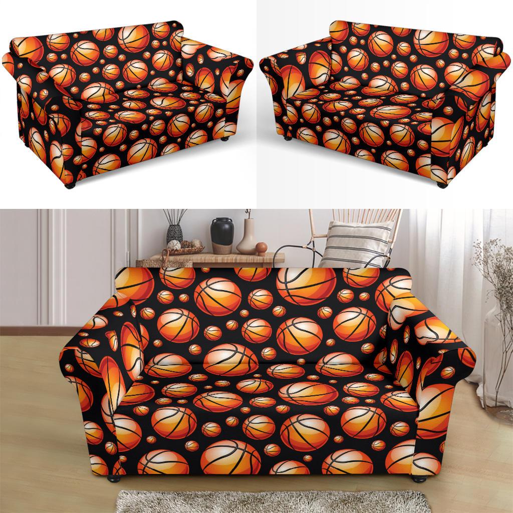 Basketball Black Background Pattern Loveseat Slipcover-JTAMIGO.COM