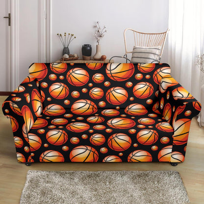 Basketball Black Background Pattern Loveseat Slipcover-JTAMIGO.COM