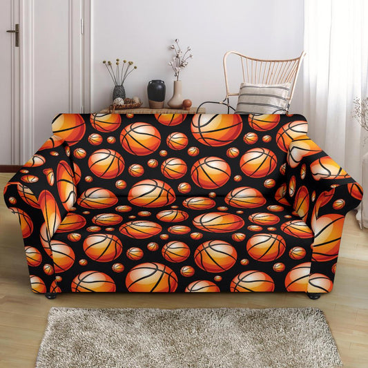 Basketball Black Background Pattern Loveseat Slipcover-JTAMIGO.COM