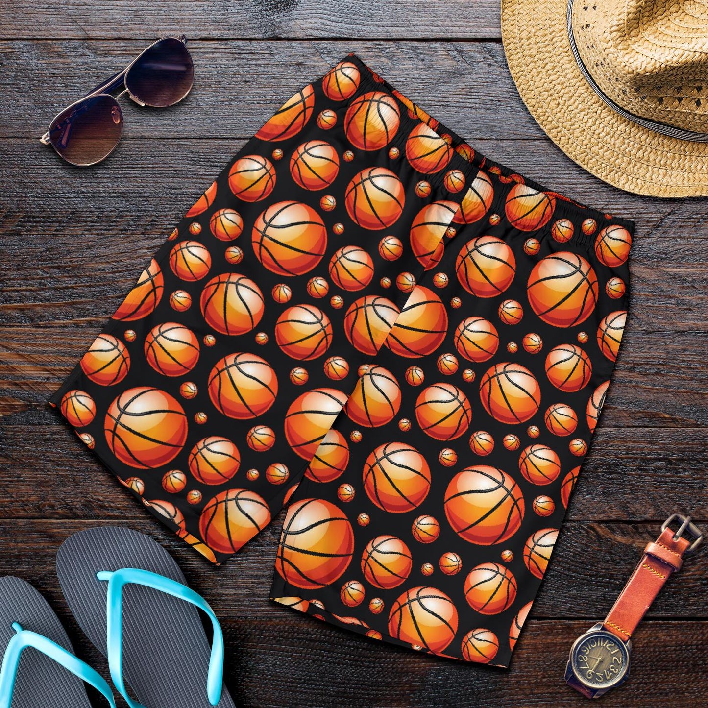 Basketball Black Background Pattern Mens Shorts-JTAMIGO.COM