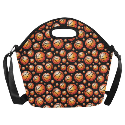 Basketball Black Background Pattern Neoprene Lunch Bag (Model 1669)(Large)-JTAMIGO.COM