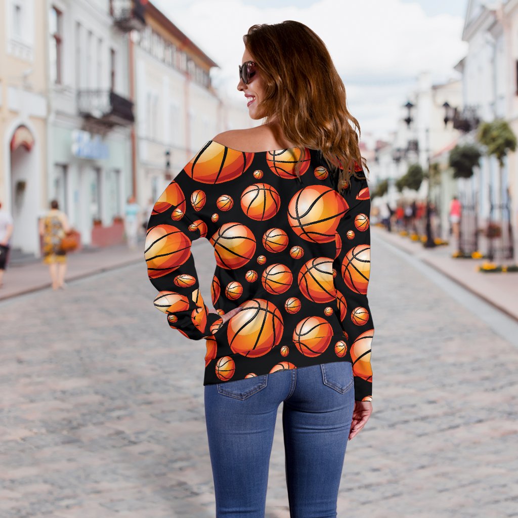 Basketball Black Background Pattern Off Shoulder Sweatshirt