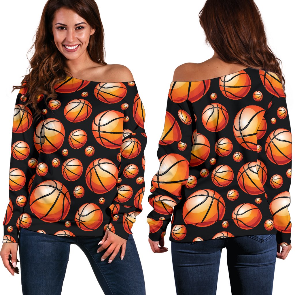 Basketball Black Background Pattern Off Shoulder Sweatshirt
