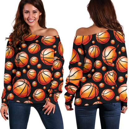 Basketball Black Background Pattern Off Shoulder Sweatshirt