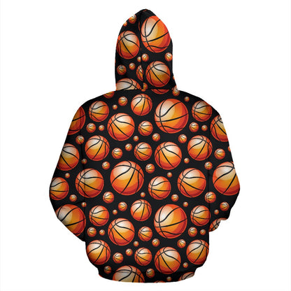 Basketball Black Background Pattern Pullover Hoodie
