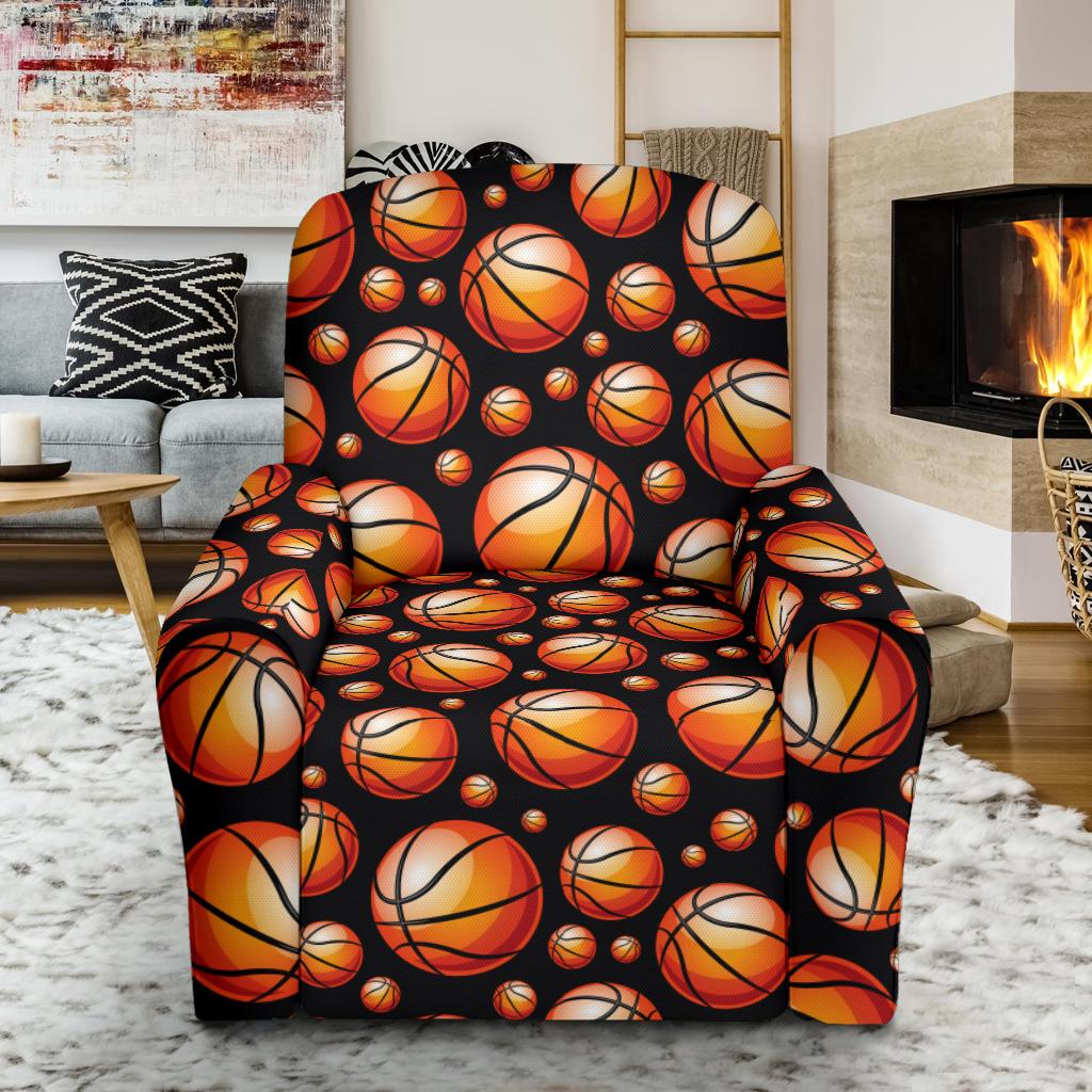 Basketball Black Background Pattern Single Sofa Slipcover -JTAMIGO.COM