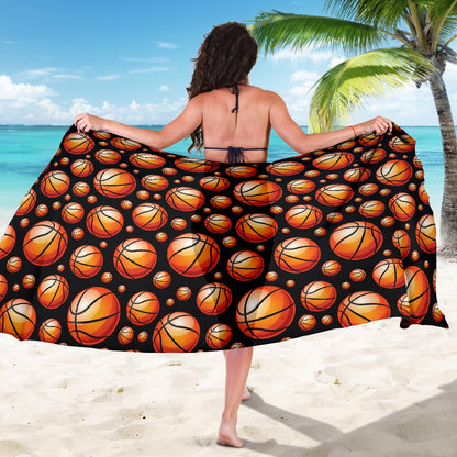 Basketball Black Background Pattern Sarong Pareo Wrap