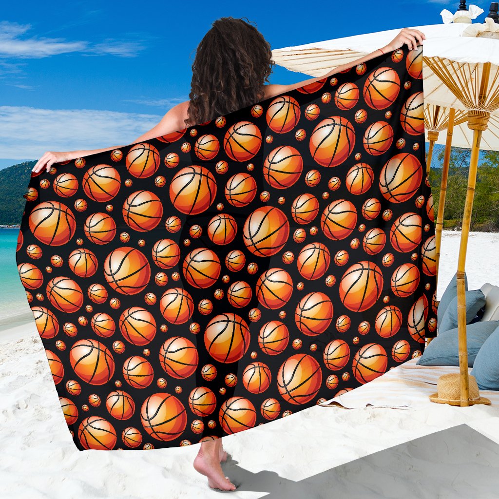 Basketball Black Background Pattern Sarong Pareo Wrap