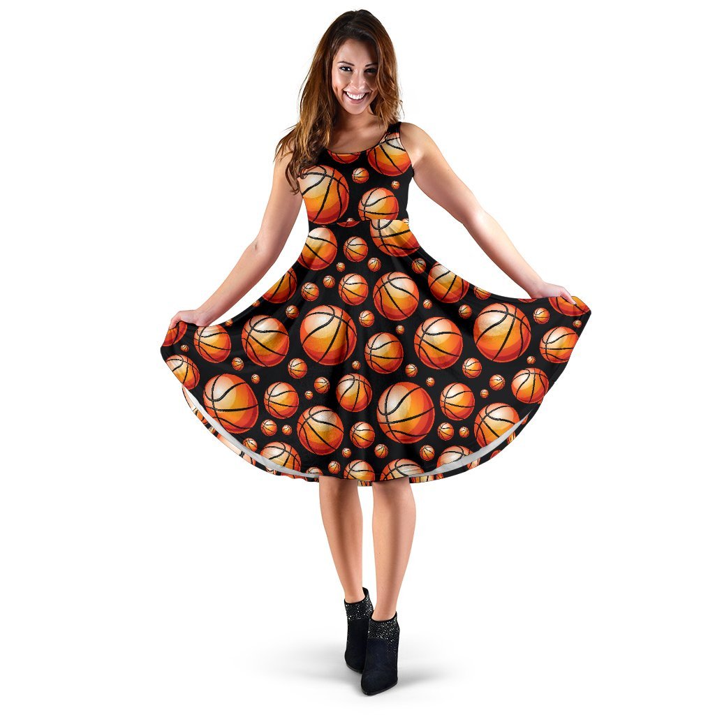 Basketball Black Background Pattern Sleeveless Dress