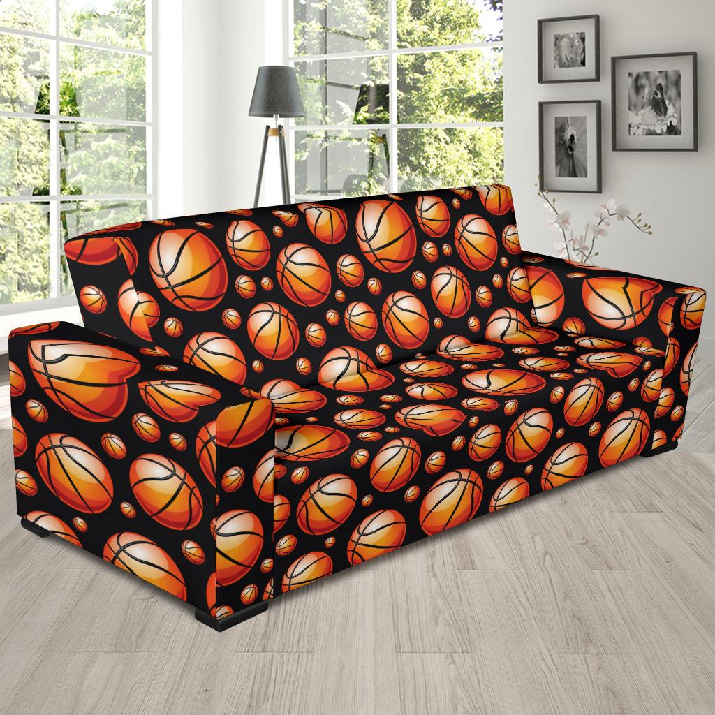 Basketball Black Background Pattern Sofa Slipcover-JTAMIGO.COM