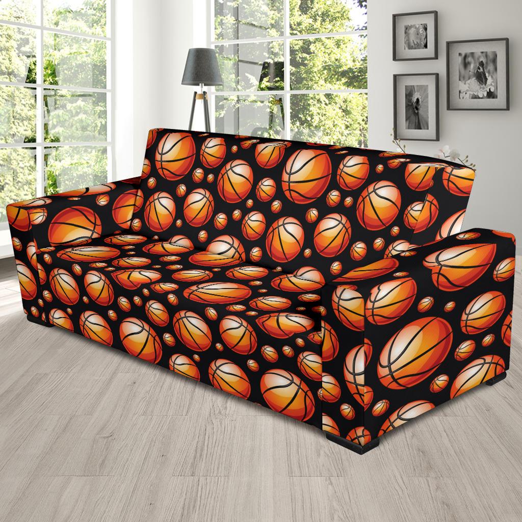 Basketball Black Background Pattern Sofa Slipcover-JTAMIGO.COM