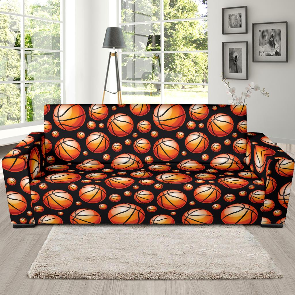 Basketball Black Background Pattern Sofa Slipcover-JTAMIGO.COM