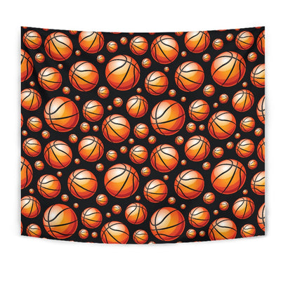 Basketball Black Background Pattern Tapestry