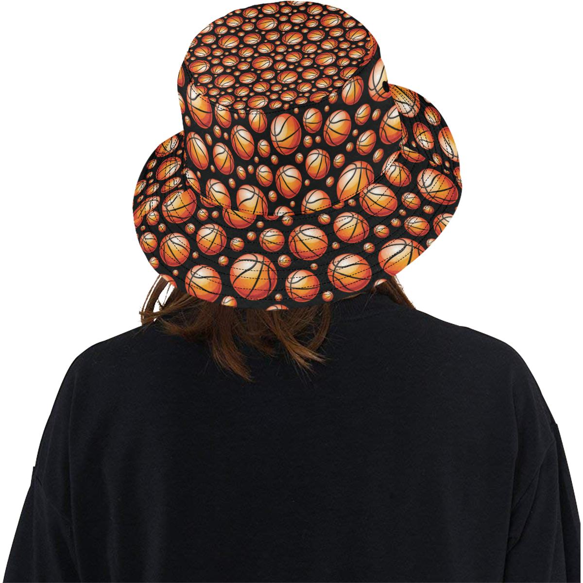 Basketball Black Background Pattern Unisex Bucket Hat