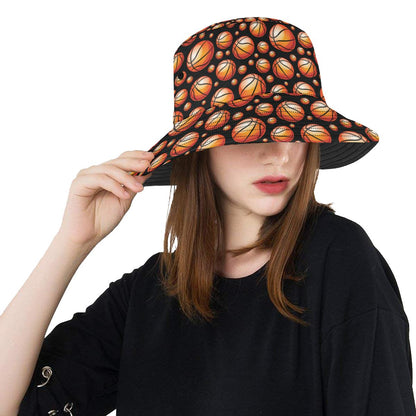 Basketball Black Background Pattern Unisex Bucket Hat