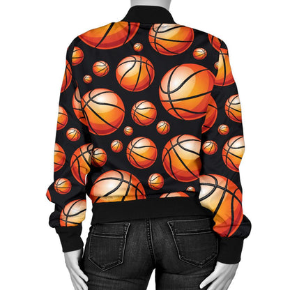 Basketball Black Background Pattern Women Casual Bomber Jacket