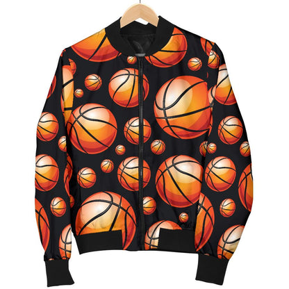 Basketball Black Background Pattern Women Casual Bomber Jacket