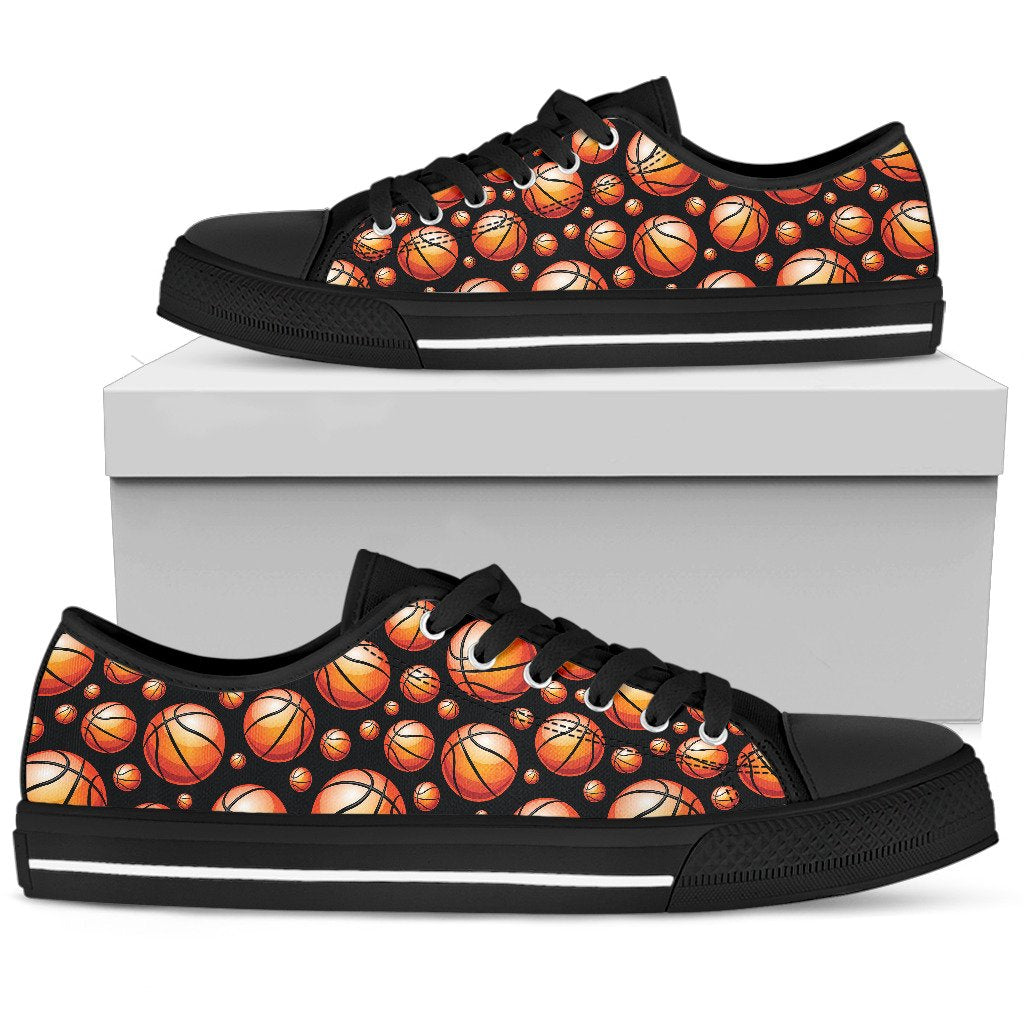 Basketball Black Background Pattern Women Low Top Shoes