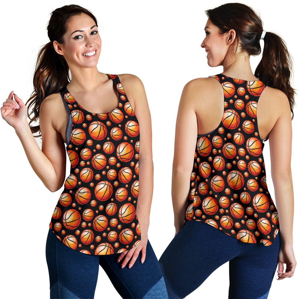 Basketball Black Background Pattern Women Racerback Tank Top