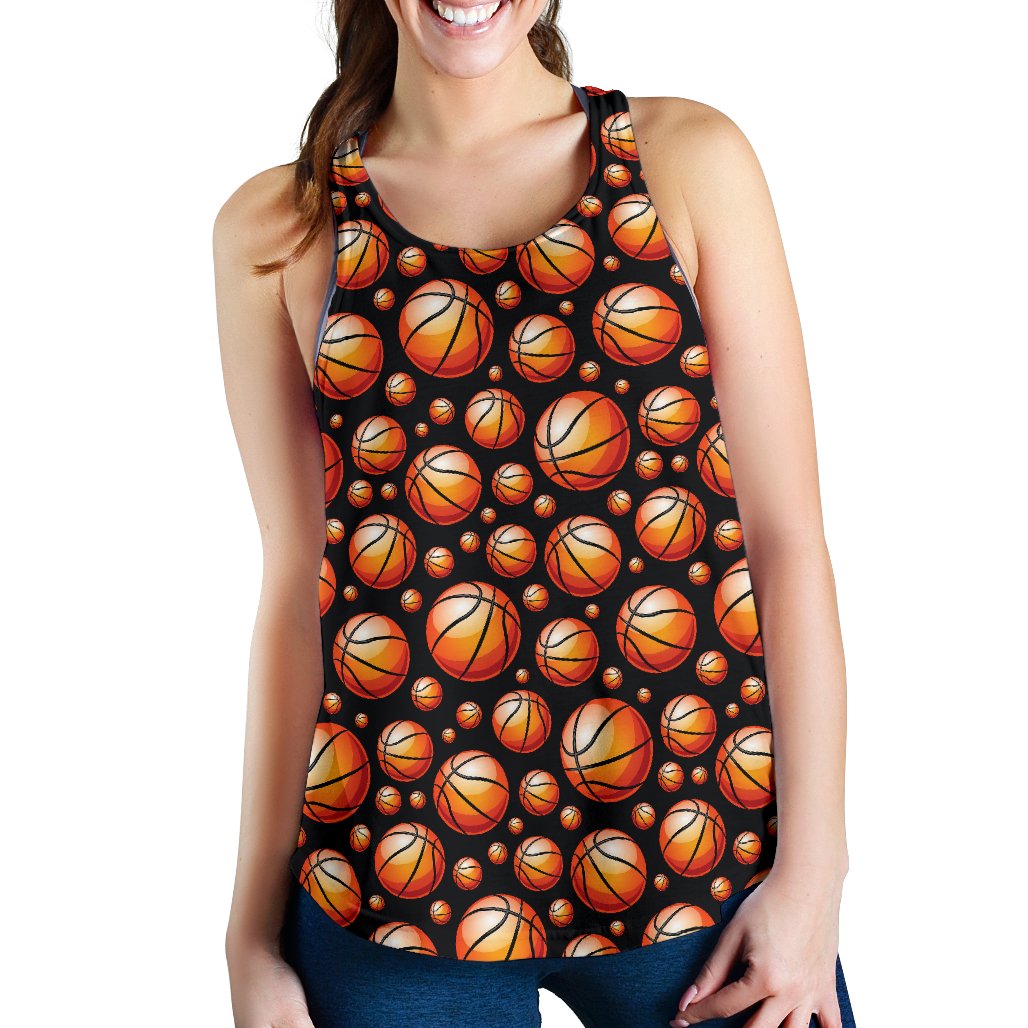 Basketball Black Background Pattern Women Racerback Tank Top