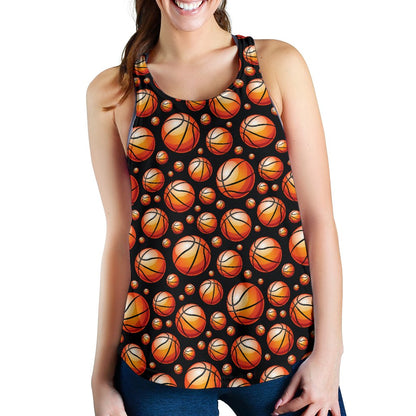 Basketball Black Background Pattern Women Racerback Tank Top