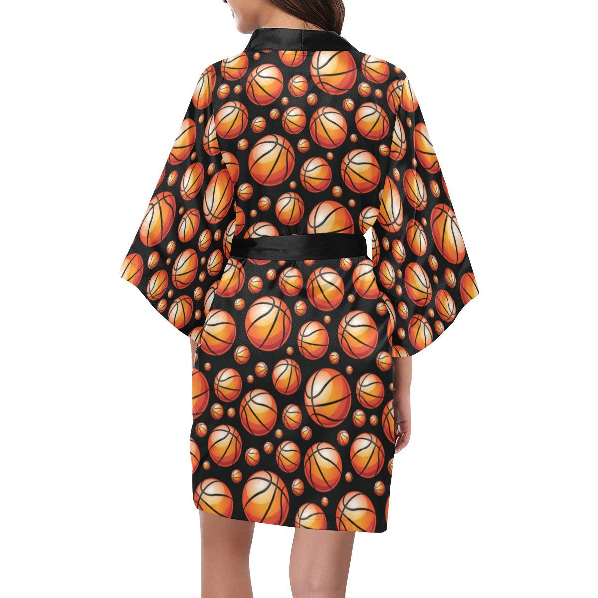 Basketball Black Background Pattern Women Short Kimono Robe
