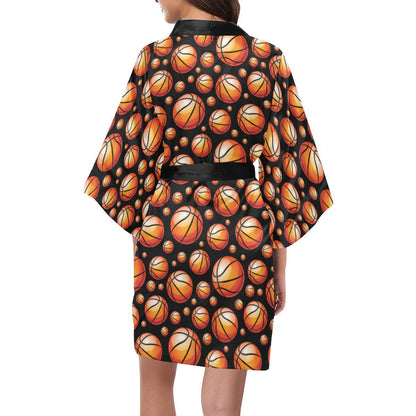 Basketball Black Background Pattern Women Short Kimono Robe