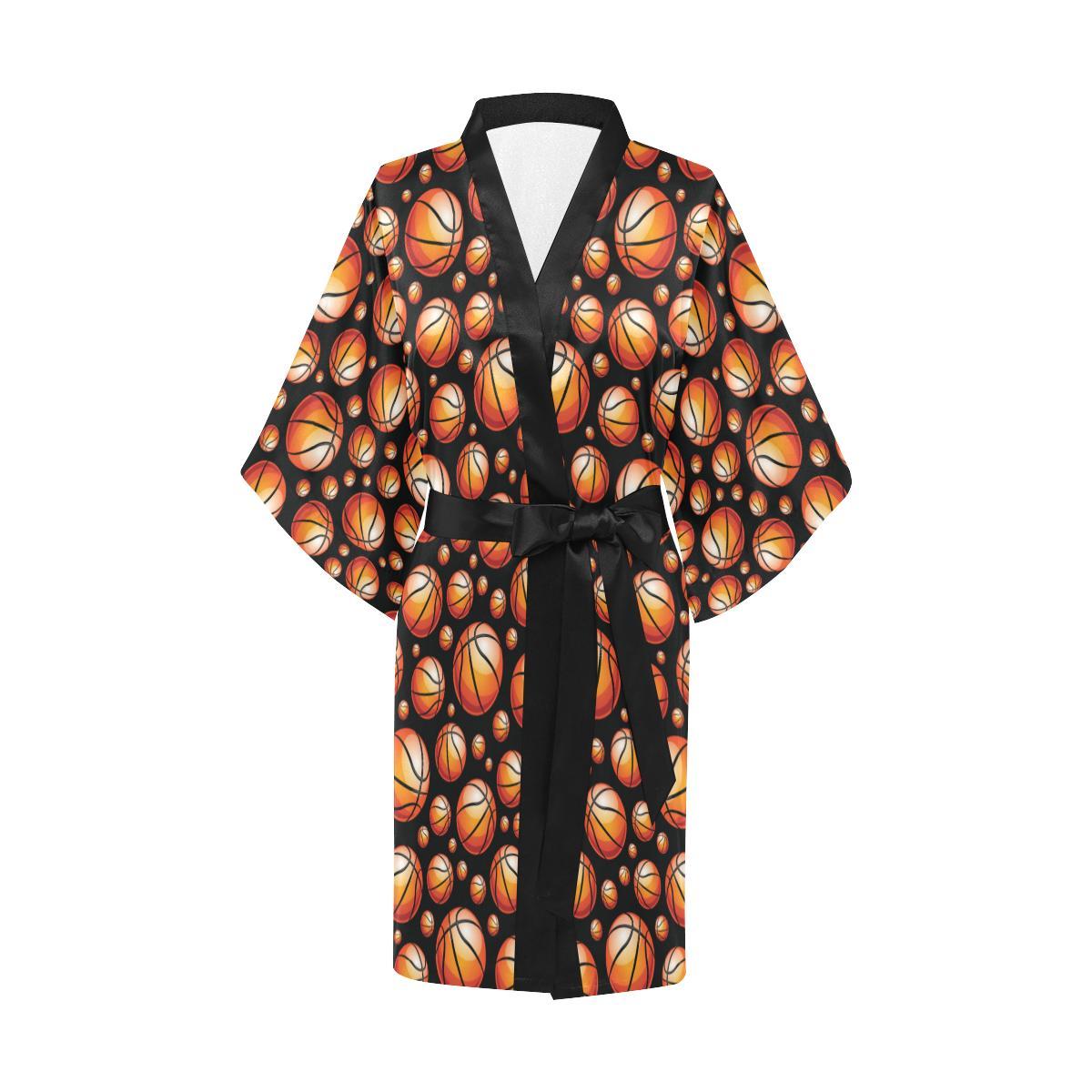 Basketball Black Background Pattern Women Short Kimono Robe