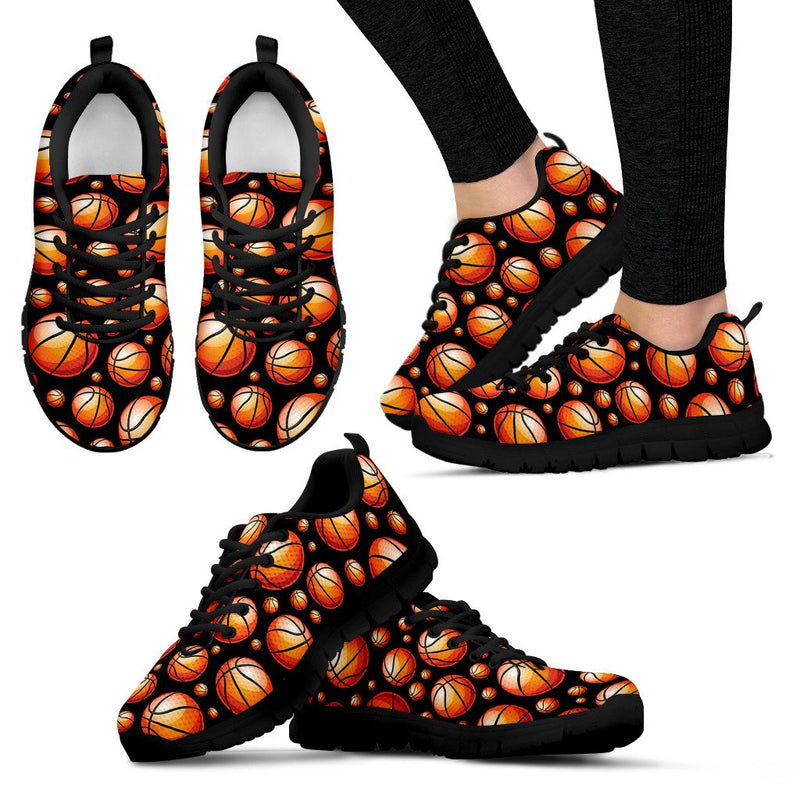 Basketball Black Background Pattern Women Sneakers Shoes