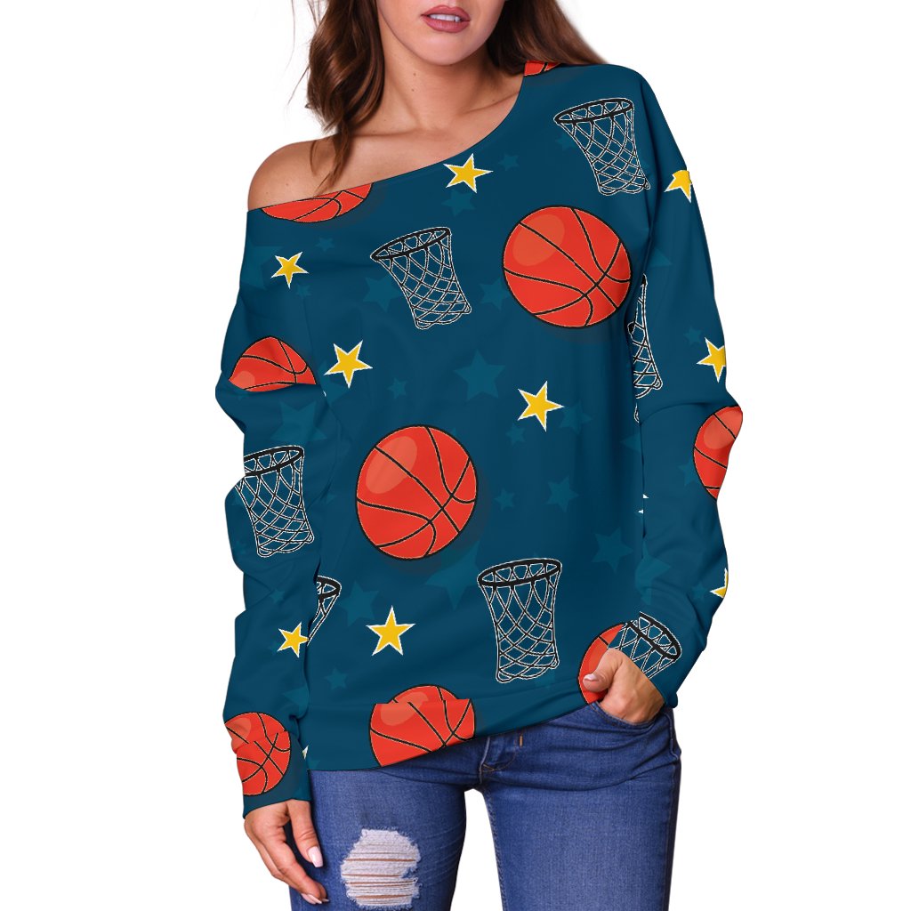 Basketball Classic Print Pattern Off Shoulder Sweatshirt