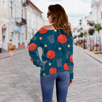 Basketball Classic Print Pattern Off Shoulder Sweatshirt
