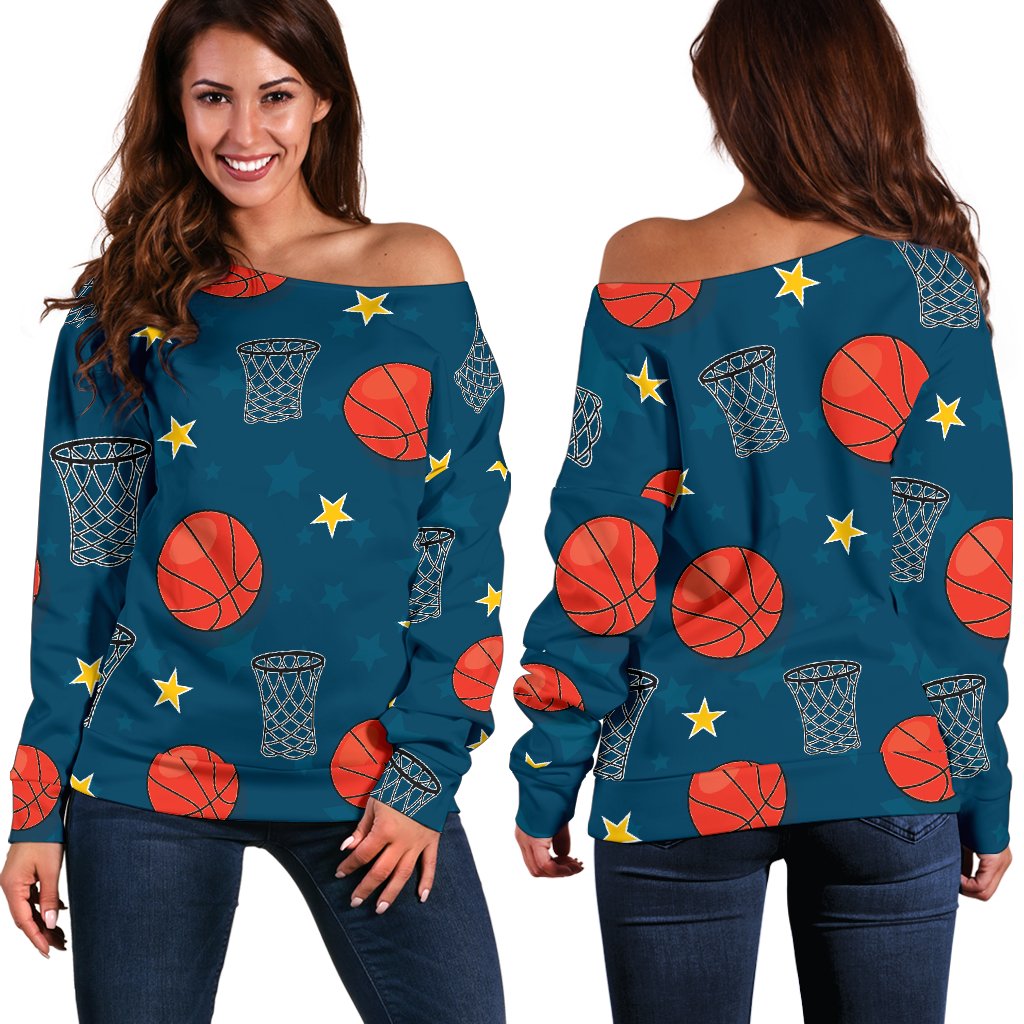 Basketball Classic Print Pattern Off Shoulder Sweatshirt