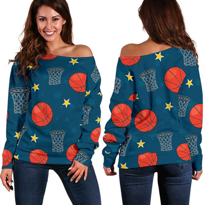 Basketball Classic Print Pattern Off Shoulder Sweatshirt