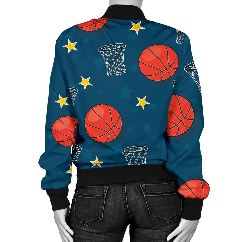 Basketball Classic Print Pattern Women Casual Bomber Jacket