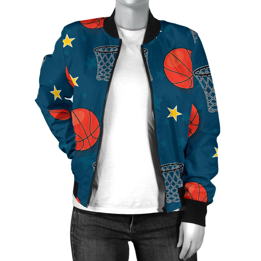 Basketball Classic Print Pattern Women Casual Bomber Jacket