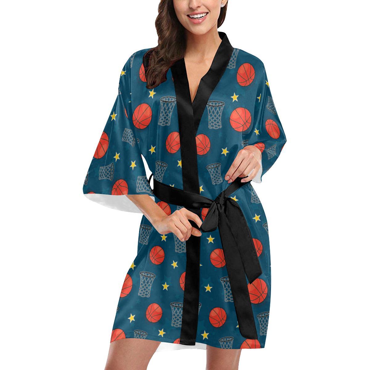 Basketball Classic Print Pattern Women Short Kimono Robe