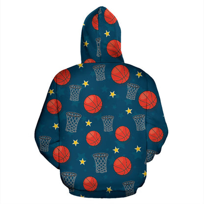 Basketball Classic Print Pattern Zip Up Hoodie