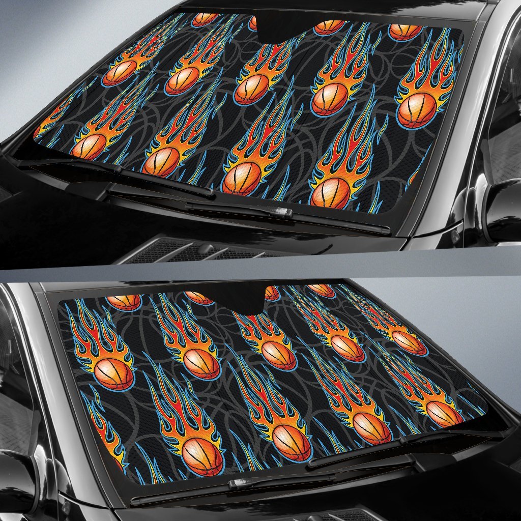 Basketball Fire Print Pattern Car Sun Shade For Windshield