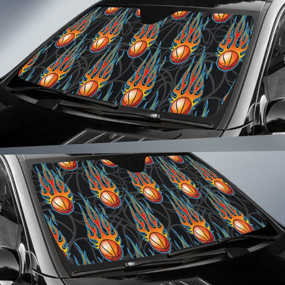 Basketball Fire Print Pattern Car Sun Shade For Windshield