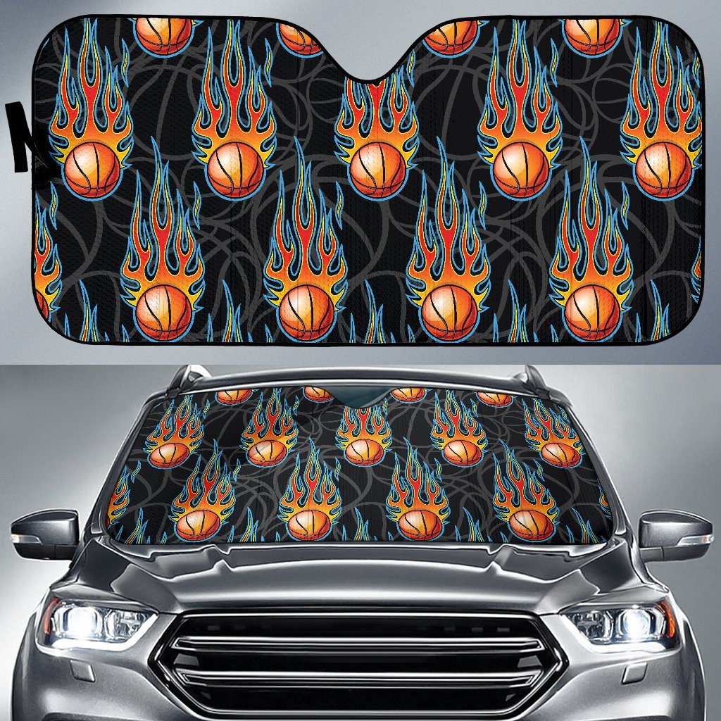 Basketball Fire Print Pattern Car Sun Shade For Windshield
