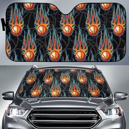 Basketball Fire Print Pattern Car Sun Shade For Windshield