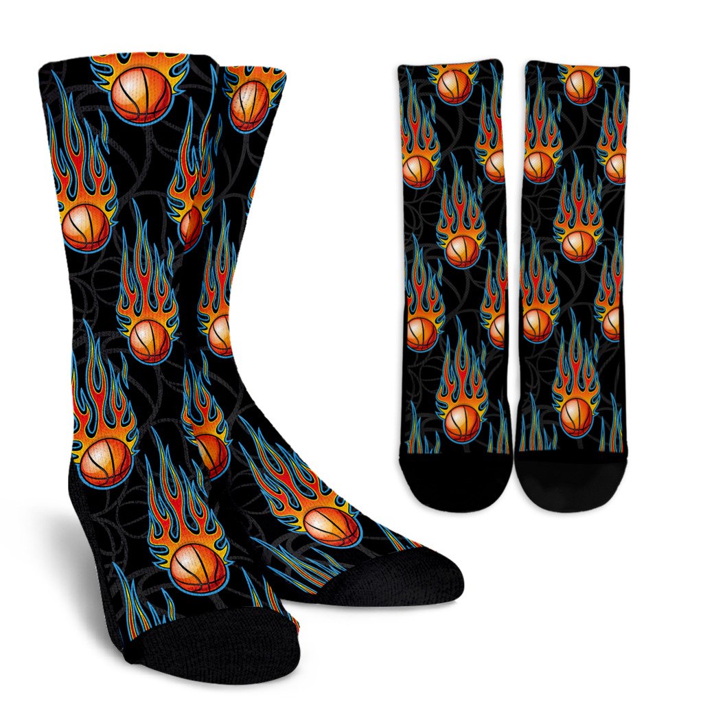 Basketball Fire Print Pattern Crew Socks