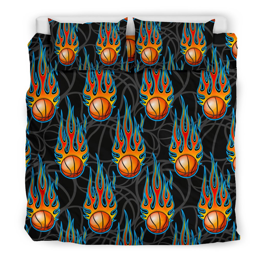 Basketball Fire Print Pattern Duvet Cover Bedding Set