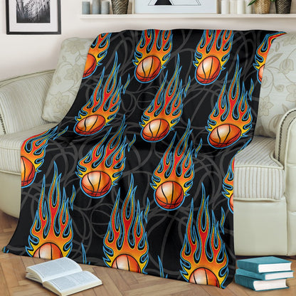 Basketball Fire Print Pattern Fleece Blanket