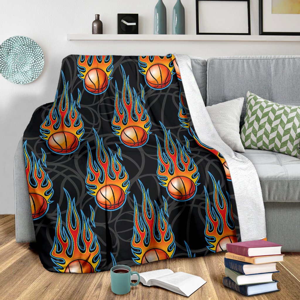 Basketball Fire Print Pattern Fleece Blanket