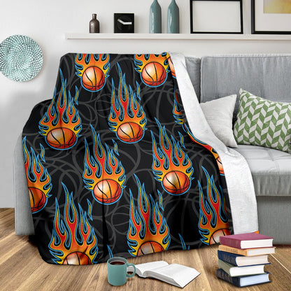 Basketball Fire Print Pattern Fleece Blanket