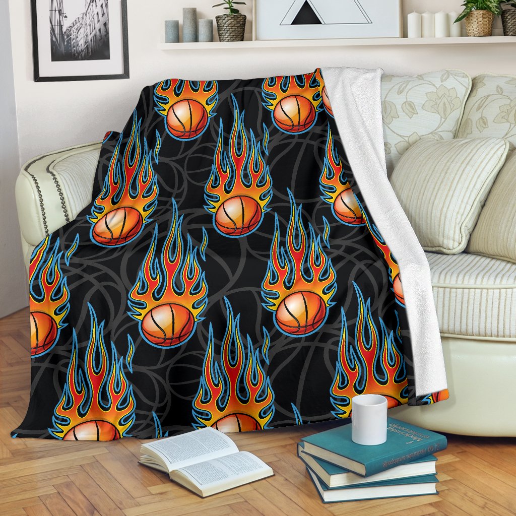 Basketball Fire Print Pattern Fleece Blanket