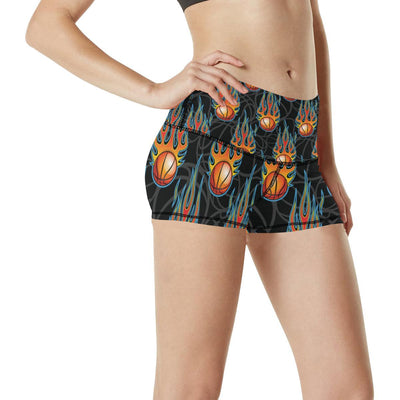 Basketball Fire Print Pattern High Waisted Spandex Shorts-JTAMIGO.COM