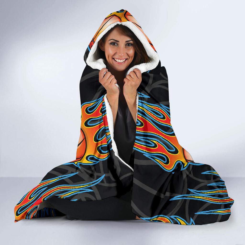 Basketball Fire Print Pattern Hooded Blanket-JTAMIGO.COM